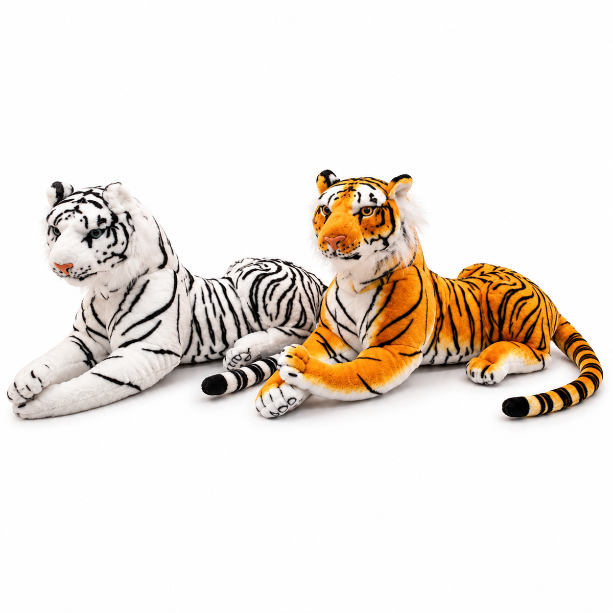 Realistic Tiger Plush – White & Orange, 40–70cm