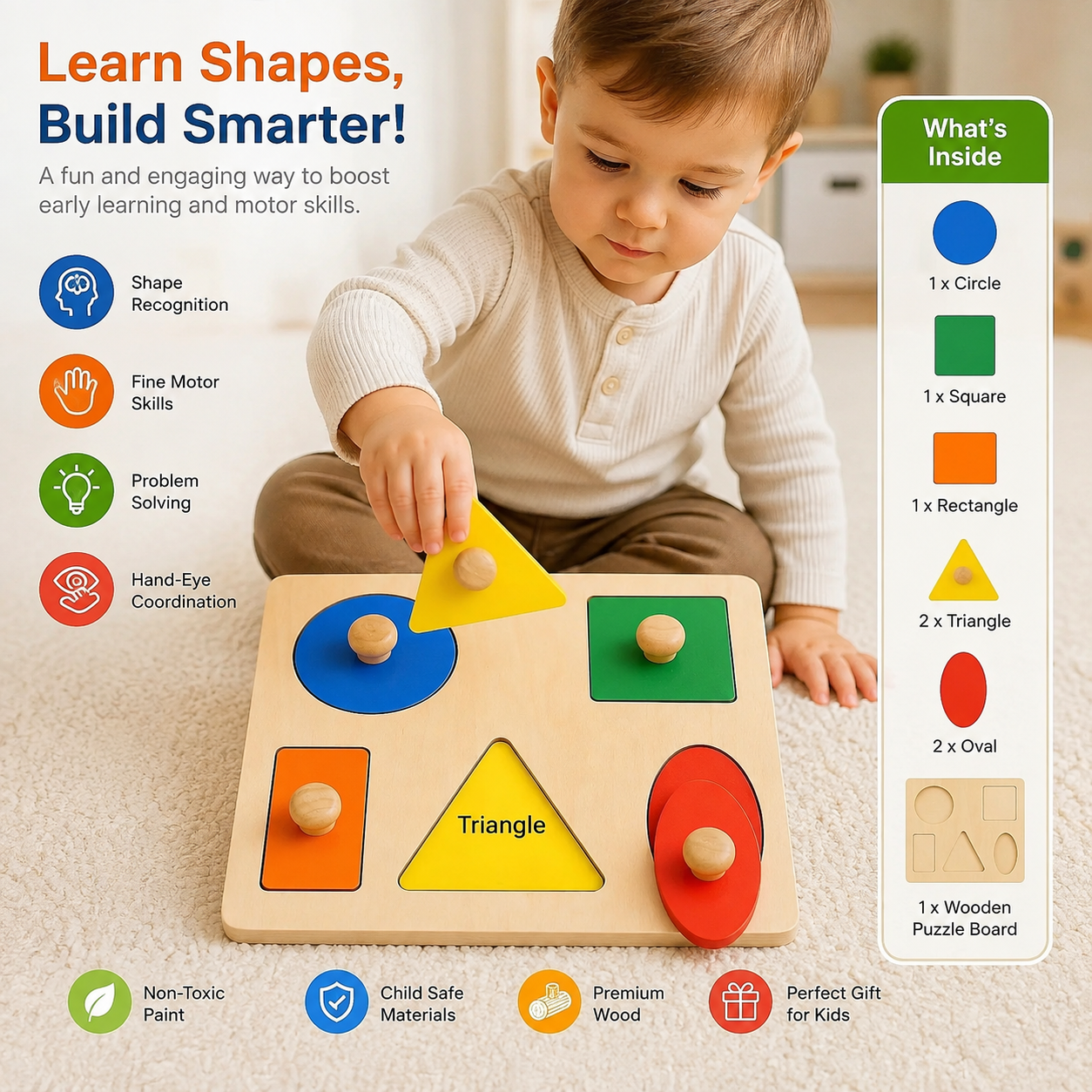 Wooden Shape Sorting Knob Board