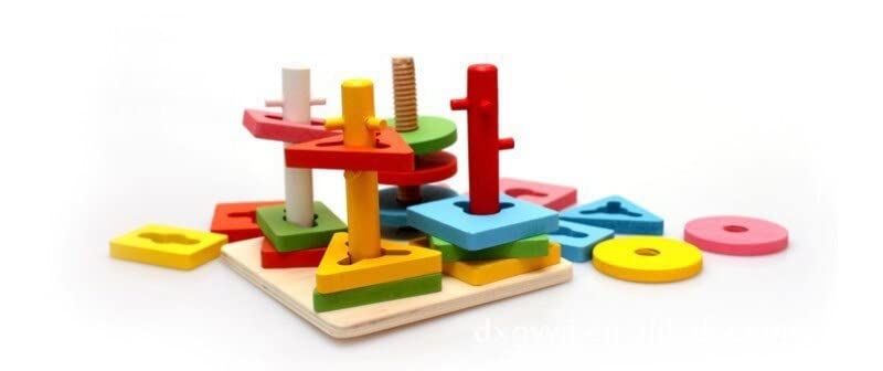 Colorful Wooden Geometric Shape Peg Puzzle Stacker