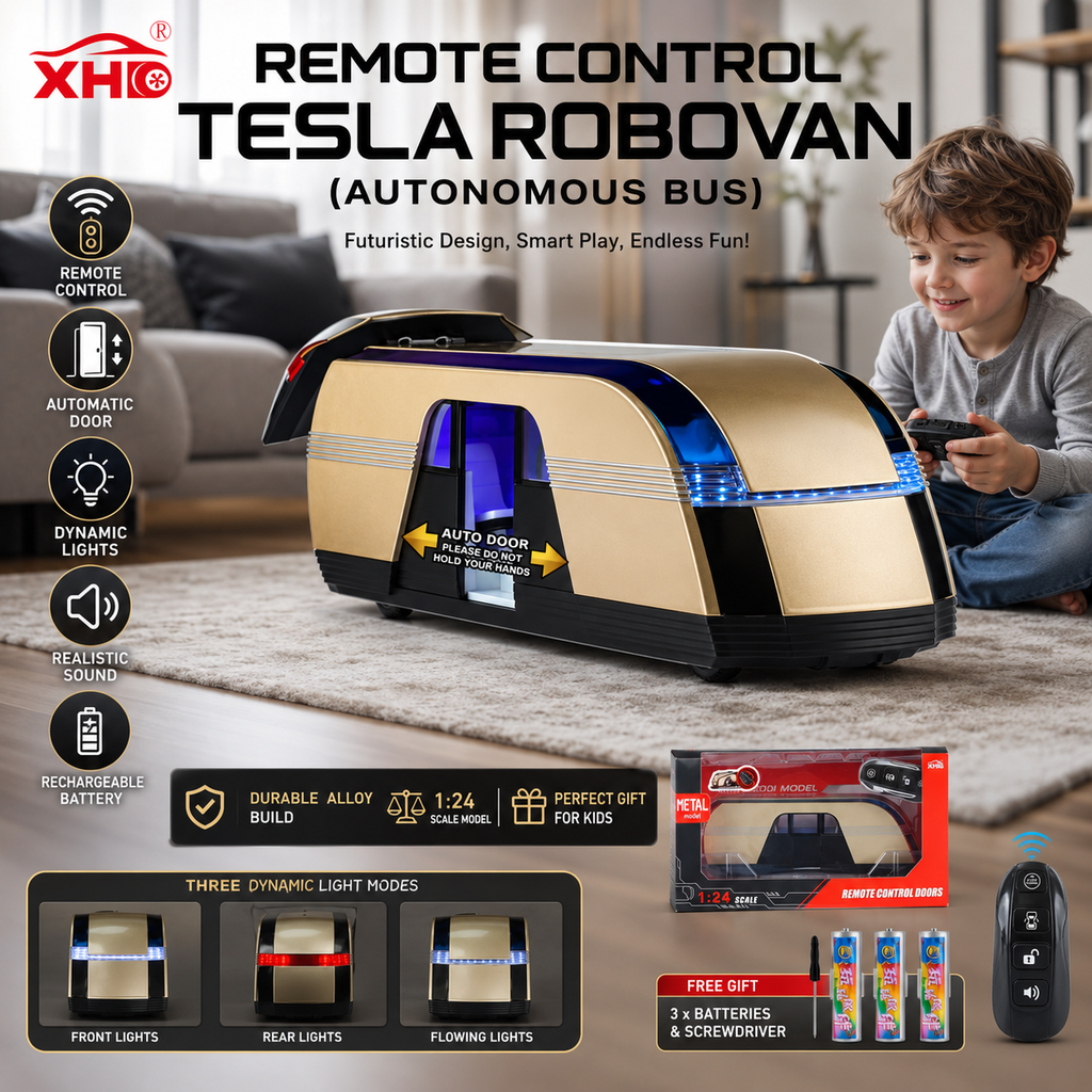 1:24 Remote Control Tesla Robovan Toy Bus with Automatic Doors, Lights & Sounds