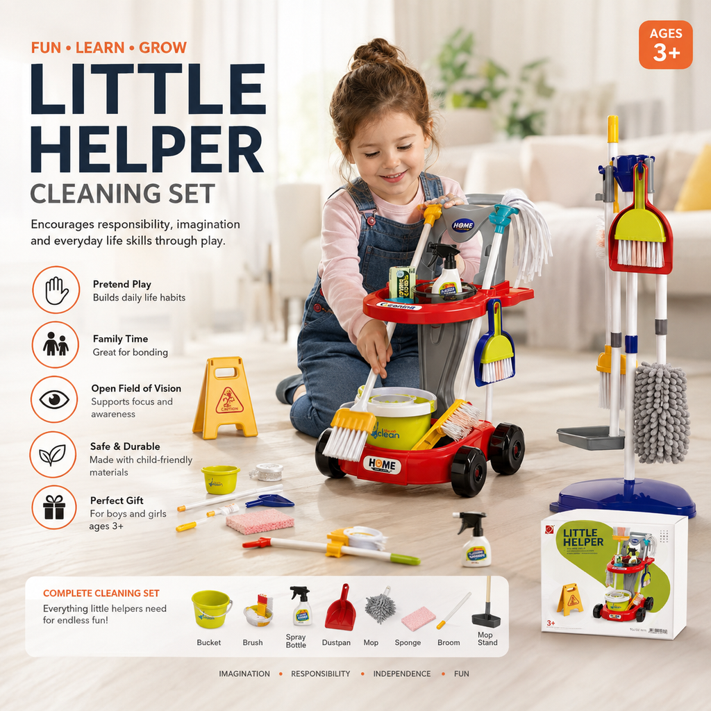 Little Helper Kids Cleaning Set (19 PCS) - Cleaning Toy with Trolley
