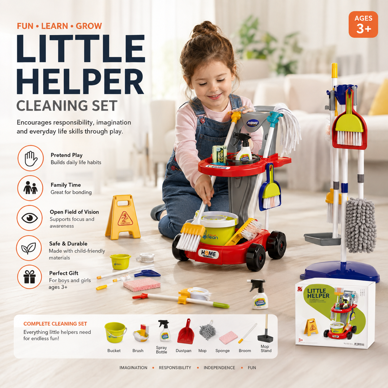 Little Helper Kids Cleaning Set (19 PCS) - Cleaning Toy with Trolley