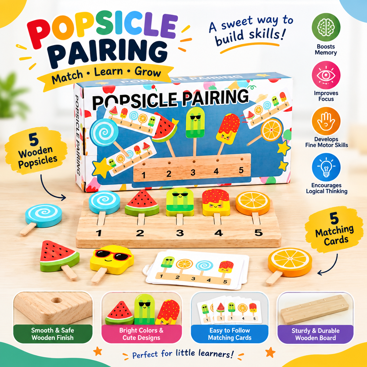 Popsicle Pairing Wooden Matching Puzzle