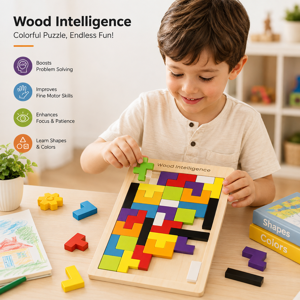 3-in-1 Wooden Puzzle Toy – Tangram, Block Fit & Tic Tac Toe Game (Copy)
