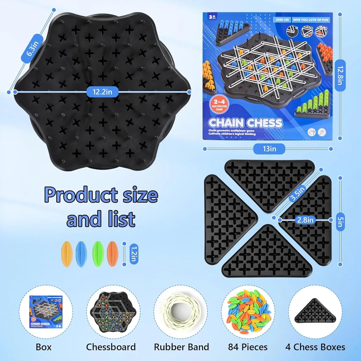 Chain Triangle Chess Family Game, 2 to 4 players