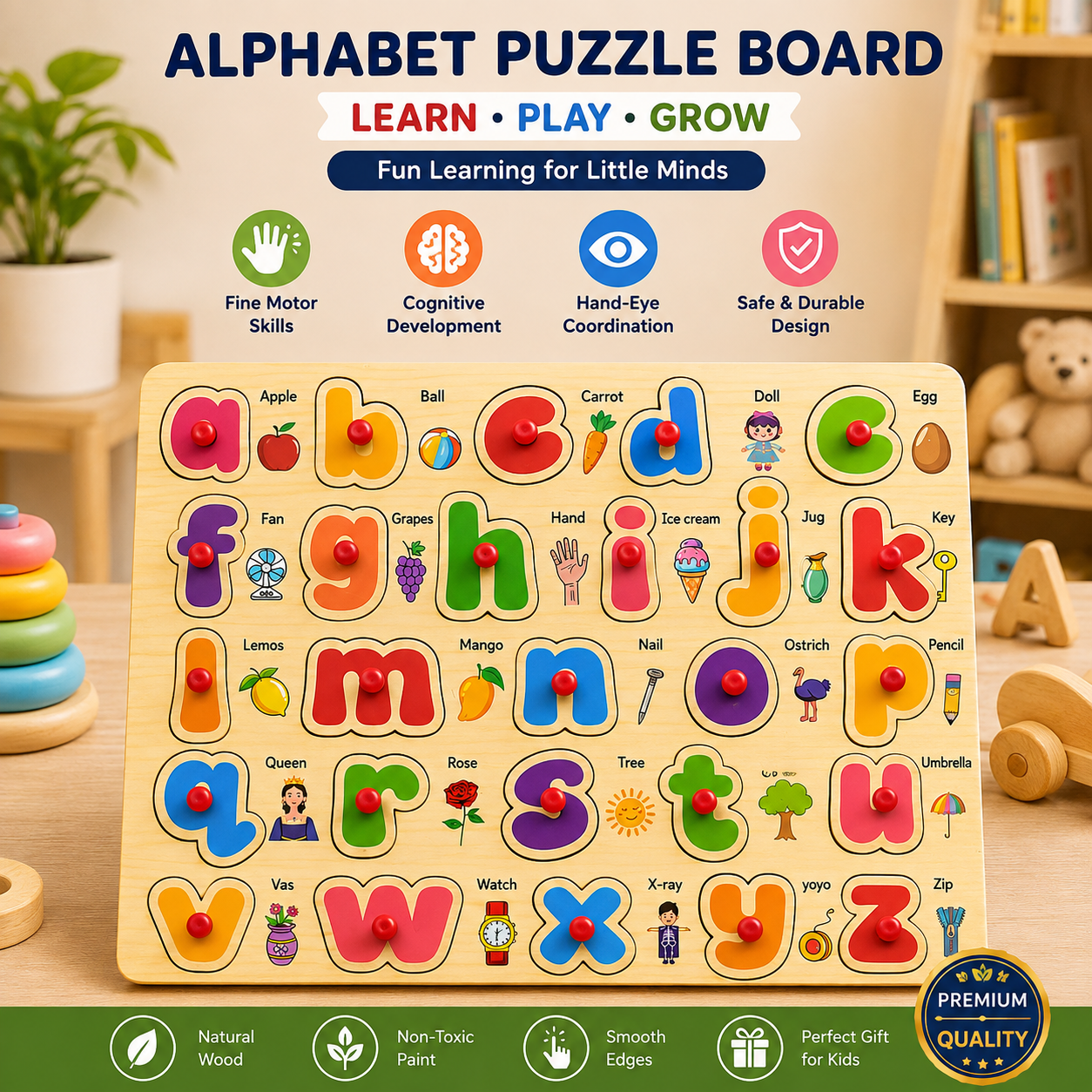 Wooden Animals, Transport & Vegetables Sorting Knob Board (Copy)