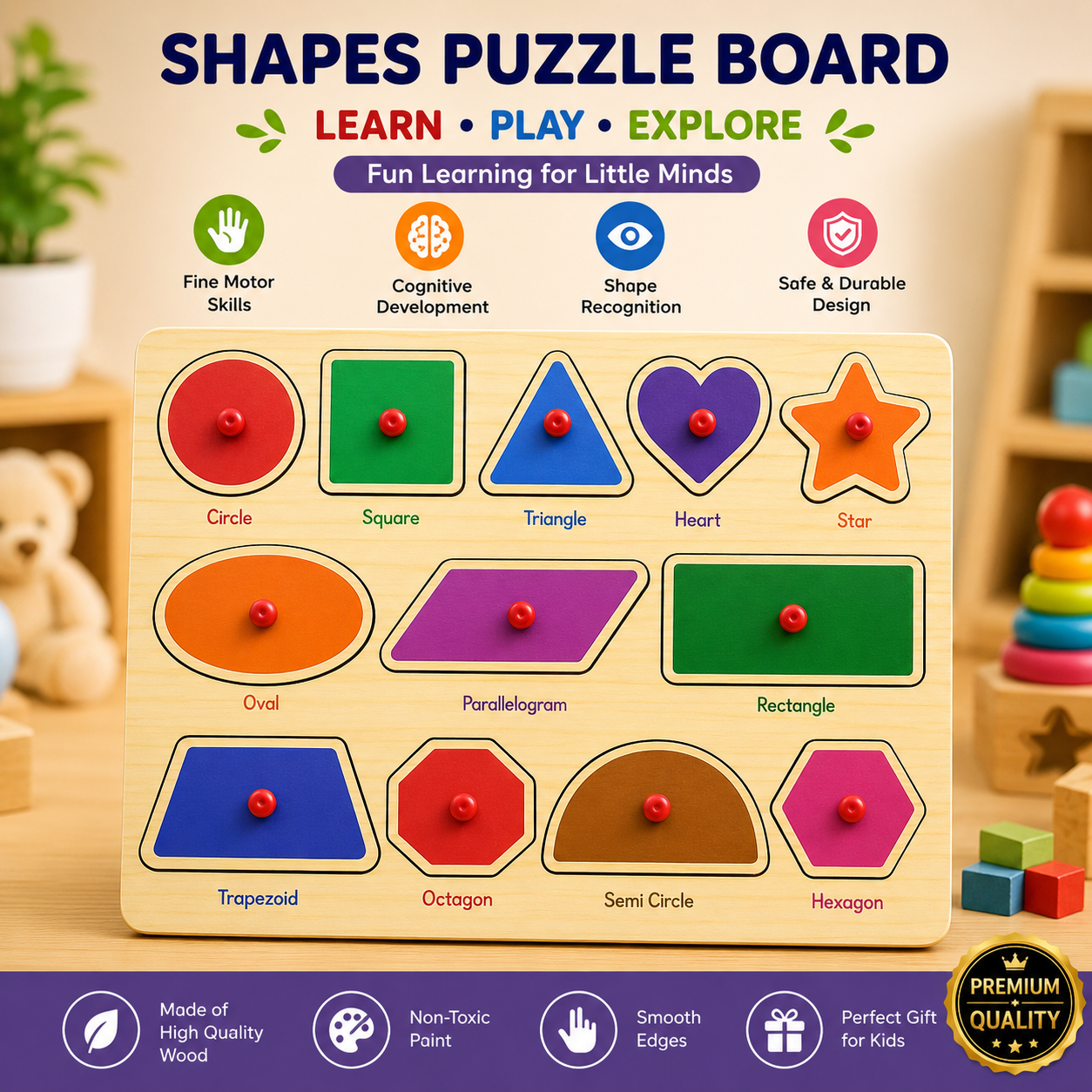 Wooden Animals, Transport & Vegetables Sorting Knob Board (Copy)