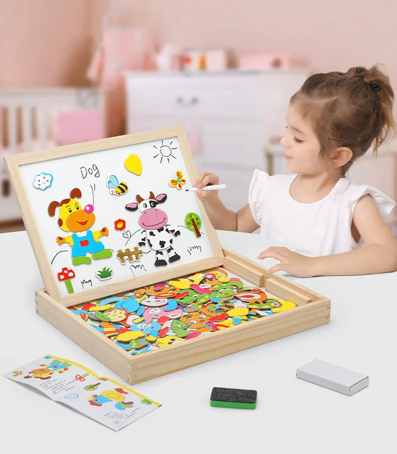 2-in-1 Montessori Magnetic Puzzle Drawing Board