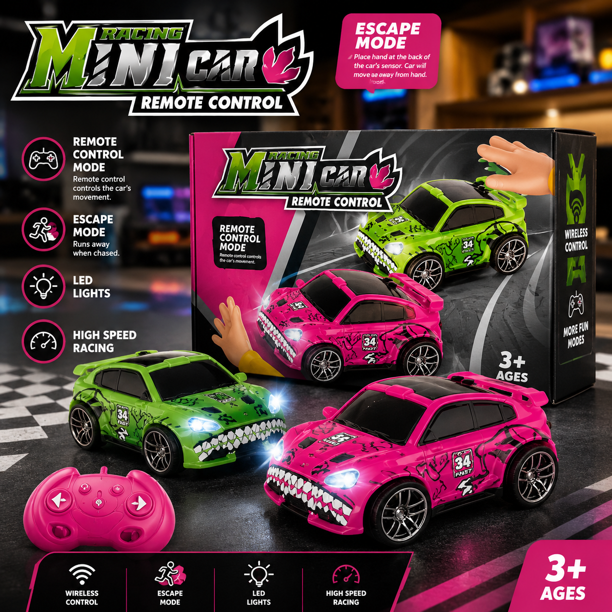 Mini Racing Remote Control Car with Wireless Sensing, Follow & Escape Mode
