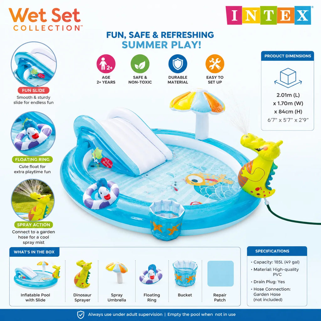 INTEX Dino Ride inflatable play center with slide and dinosaur sprayer