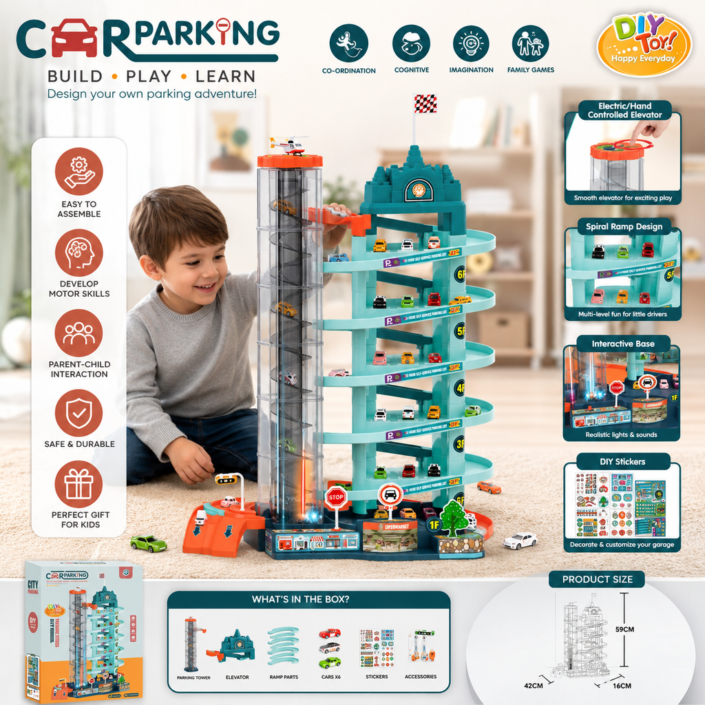 DIY 6-Level Car Parking Garage Playset with Elevator