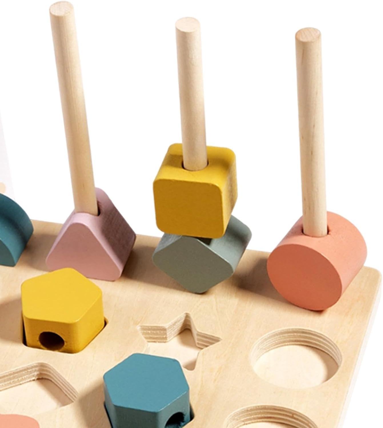Wooden Montessori Shapes Stacking Sequence with Lacing - JustForKids
