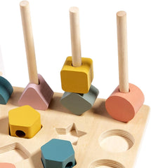Wooden Montessori Shapes Stacking Sequence with Lacing