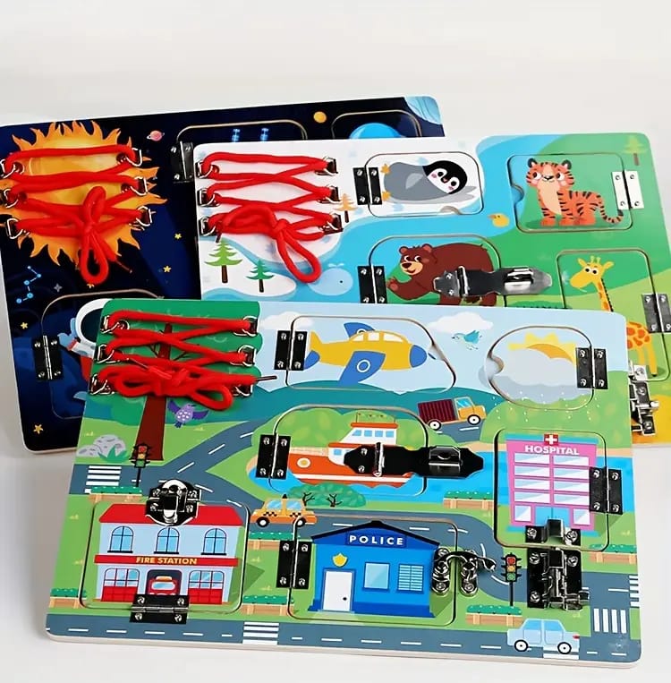 Wooden Animal Door Lock Activity Busy Board