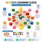 Wooden Learning Clock with Number & Shape Blocks