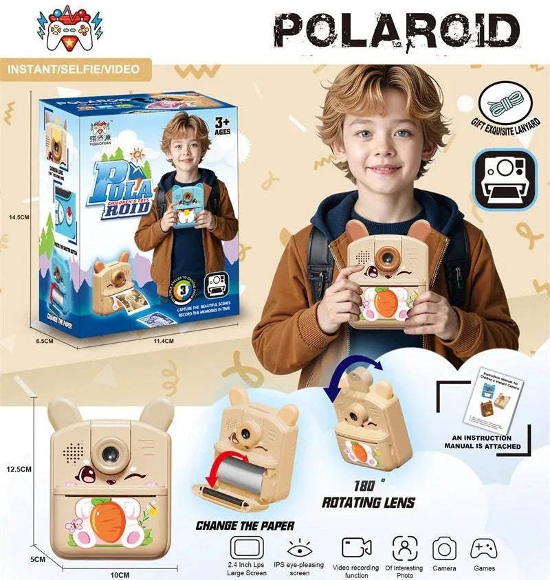 2-in-1 Pocket Dual Camera & Instant Printer with 180° Rotating Lens
