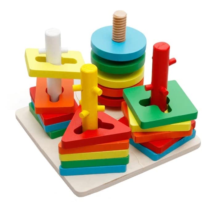 Colorful Wooden Geometric Shape Peg Puzzle Stacker