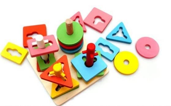 Colorful Wooden Geometric Shape Peg Puzzle Stacker