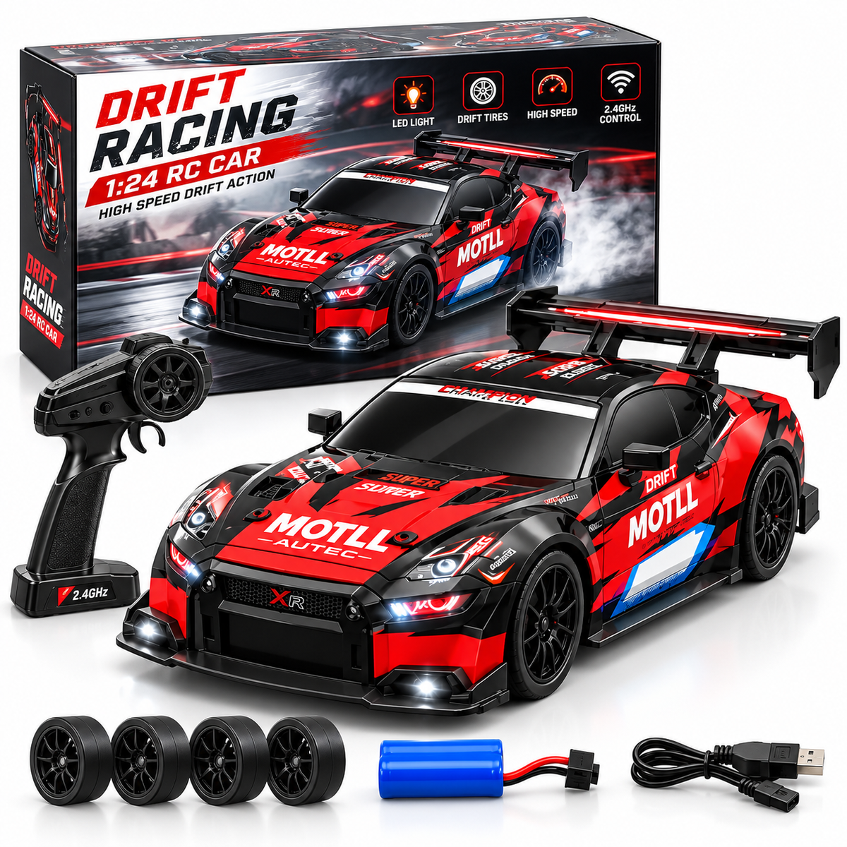 1:24 RC Drift Racing Car with 2.4GHz Remote - High-Speed