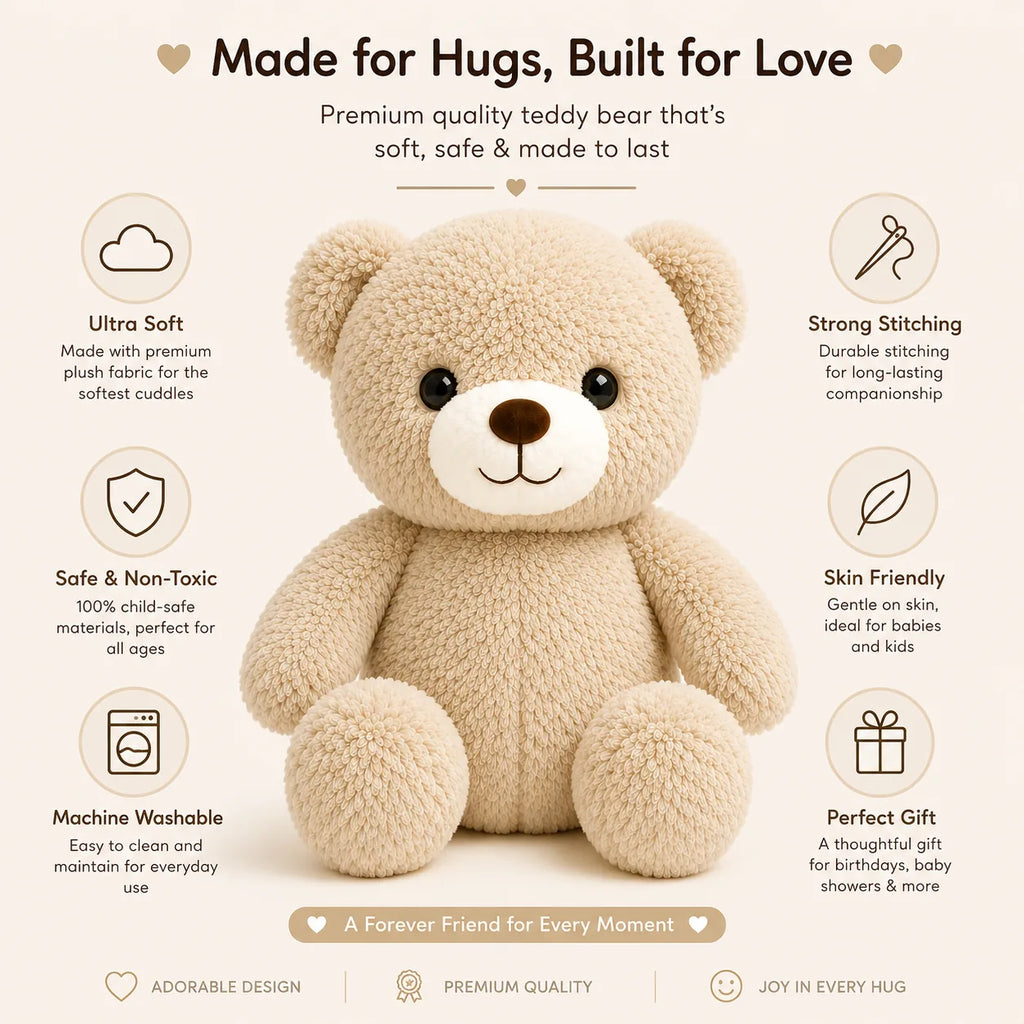 Cute Chubby Teddy Bear Plush Toy - Mini Soft Stuffed Animal Gift (10")