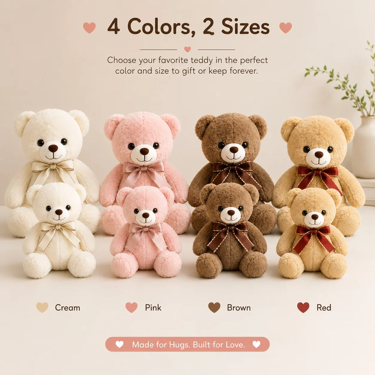 Classic Ribbon Teddy Bear Plush Toy - Premium Soft Stuffed Animal