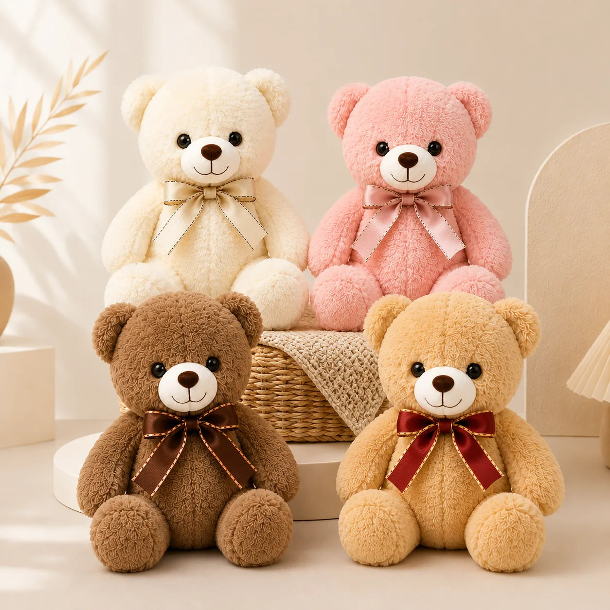 Classic Ribbon Teddy Bear Plush Toy - Premium Soft Stuffed Animal