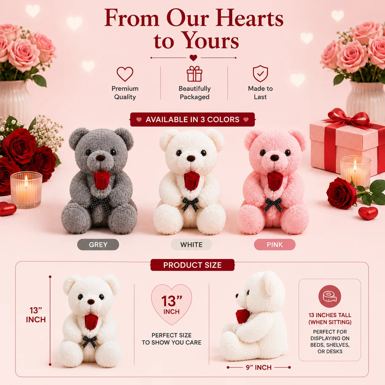 Romantic Rose Teddy Bear Plush Toy - The Perfect Love & Anniversary Gift (13")