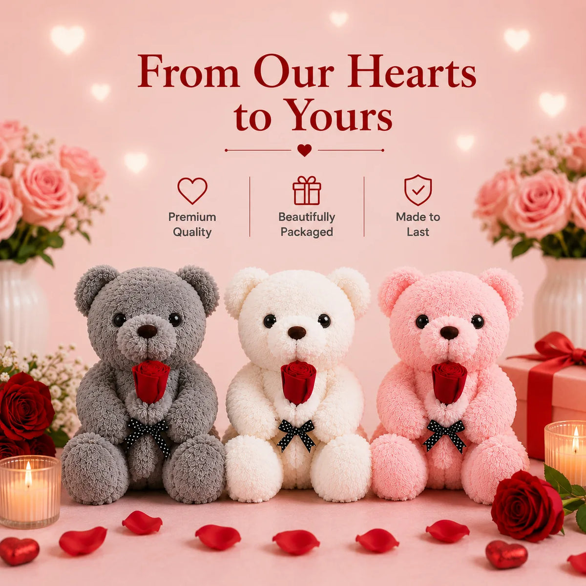 Romantic Rose Teddy Bear Plush Toy - The Perfect Love & Anniversary Gift (13")