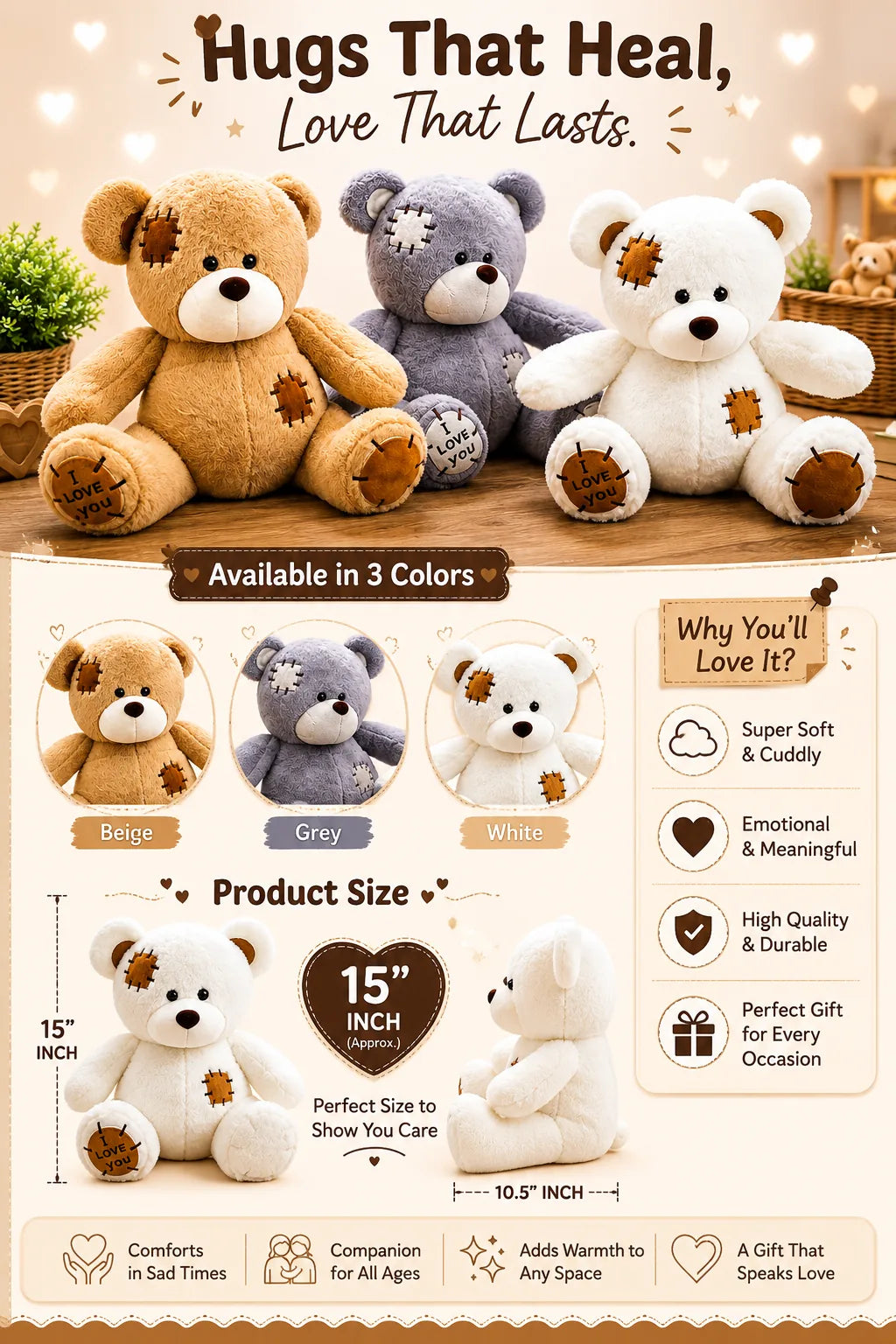 Premium Soft Plush Patch Teddy Bear Toy