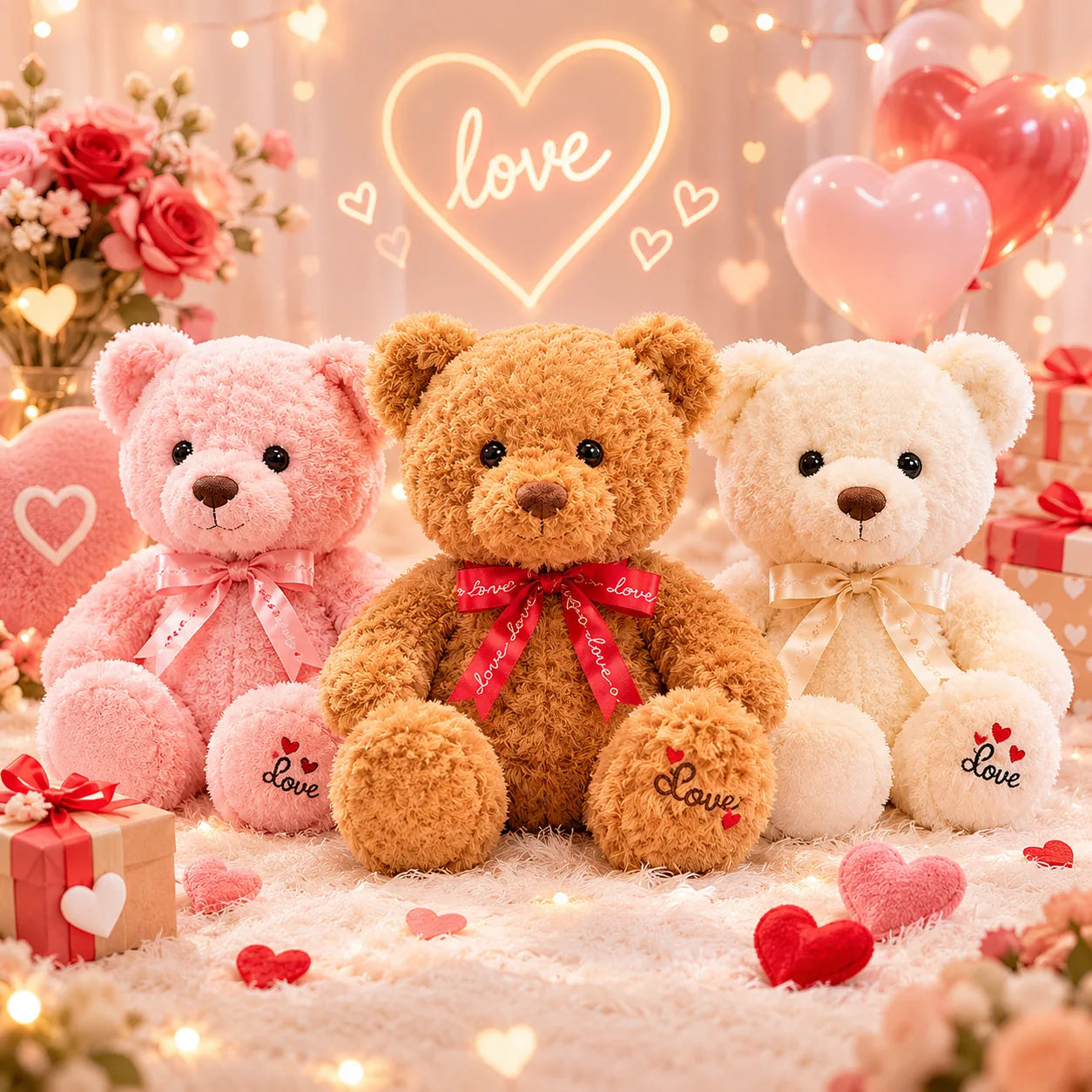 Soft Plush Teddy Bear with Love Ribbon