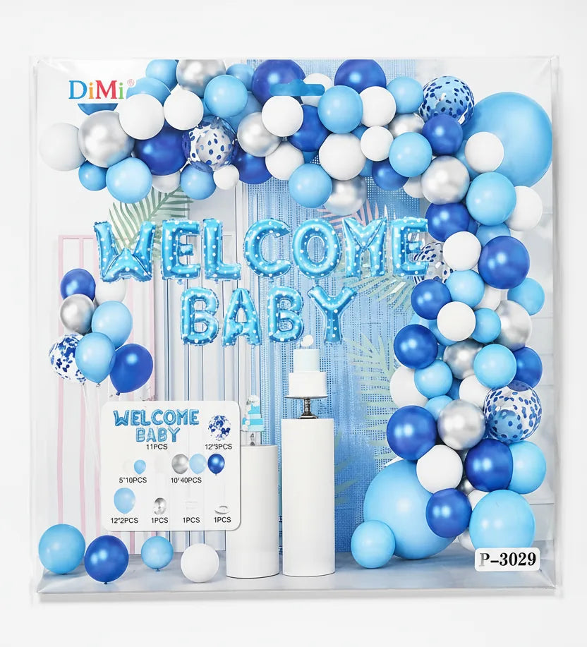 Premium Baby Shower Balloon Garland Kit with Welcome Baby Foil Balloons