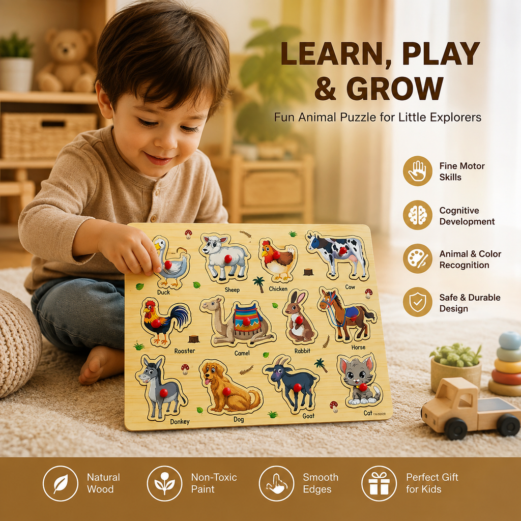 Wooden Animals, Transport & Vegetables Sorting Knob Board (Copy)