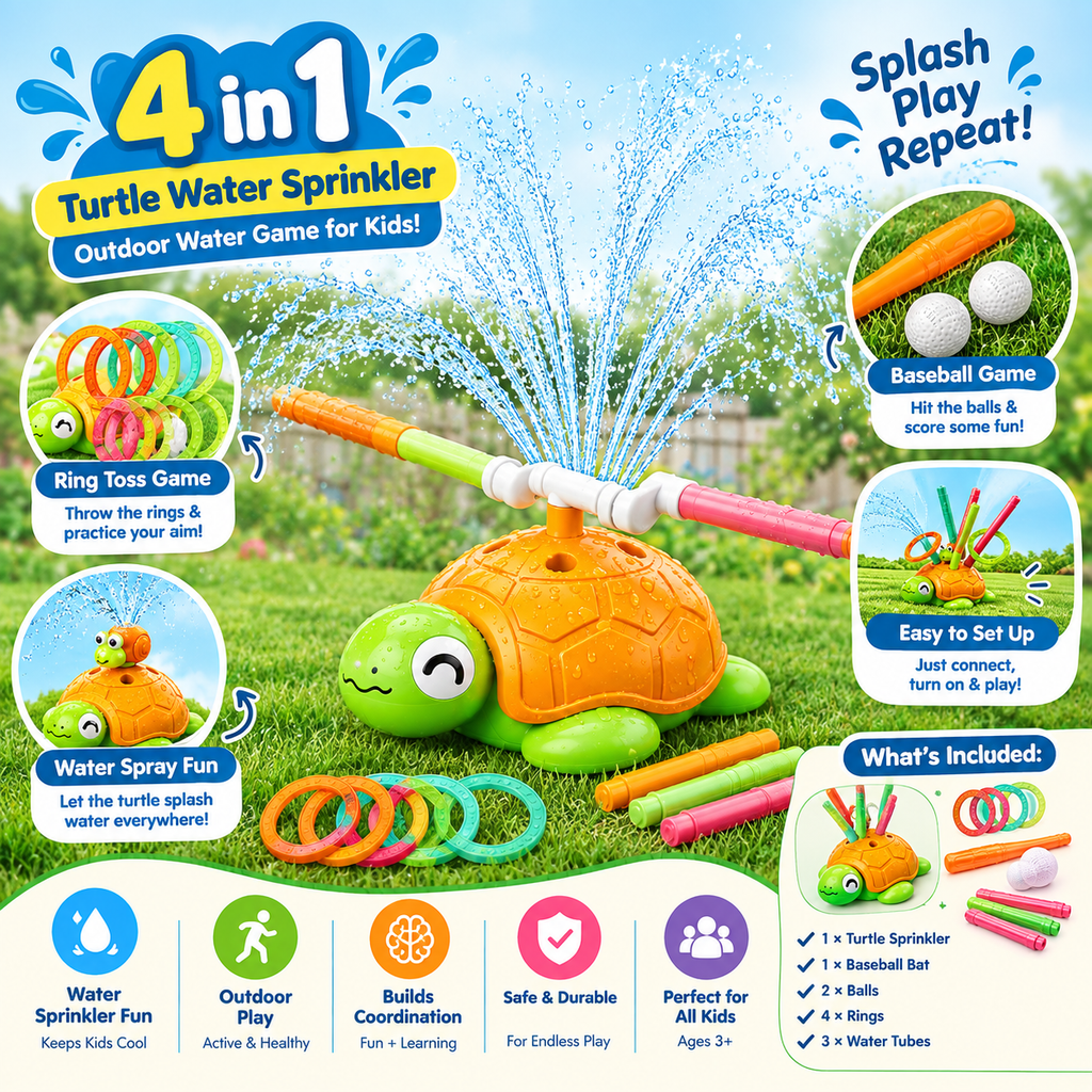 4-in-1 Turtle Water Sprinkler Toy for Kids