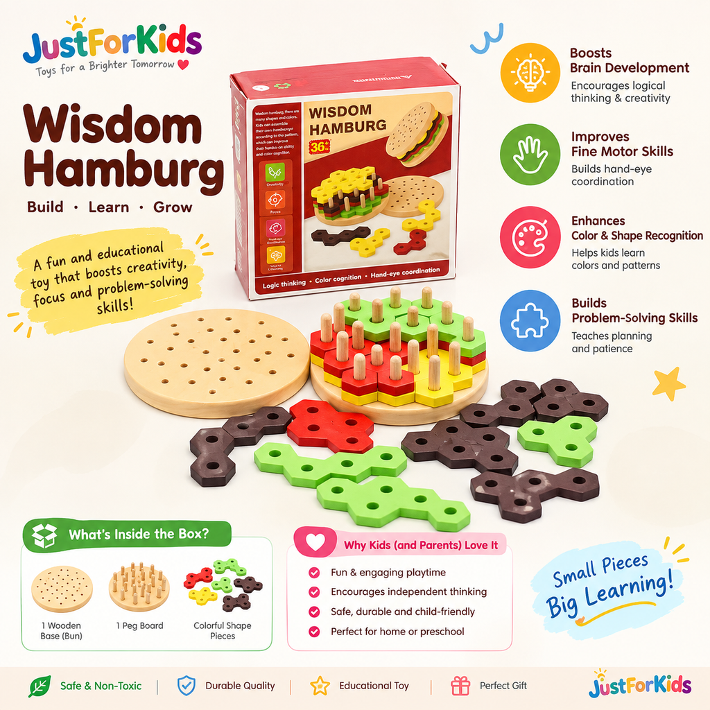 Wooden Wisdom Hamburg 36-Piece Montessori Educational Toy – Shape & Color Learning