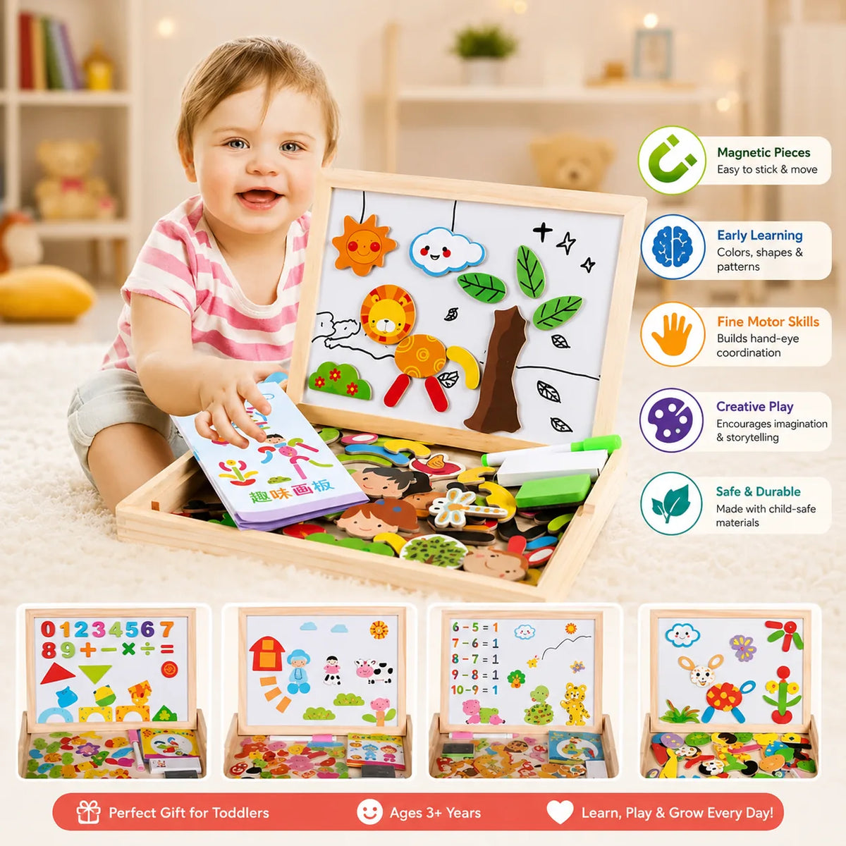 2-in-1 Montessori Magnetic Puzzle Drawing Board