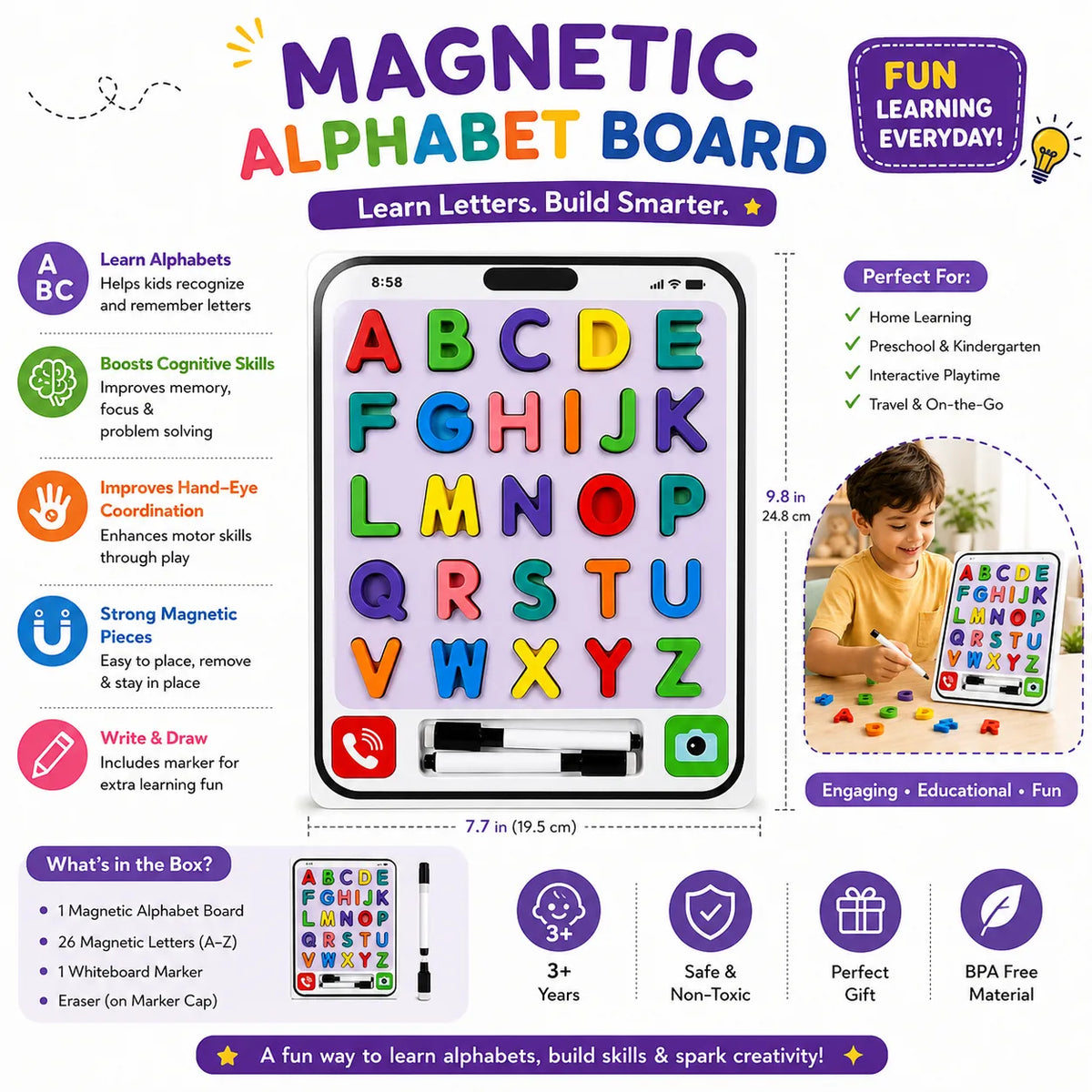 2 in 1 Mobile Alphabet Stacking & White  Board