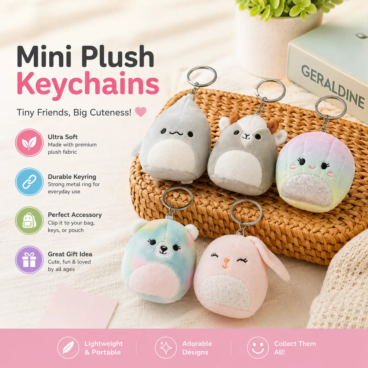 Original Mini Plush Keychains – Cute Kawaii Soft Bag Charms