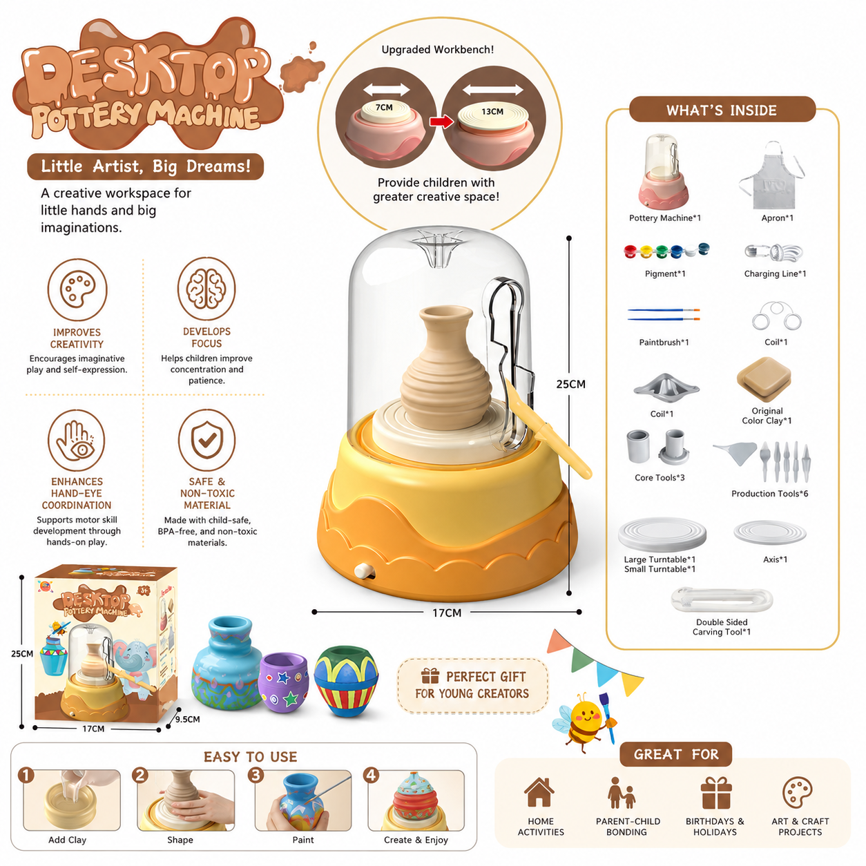 Desktop Pottery Machine for Kids – DIY Clay Art & Craft Kit