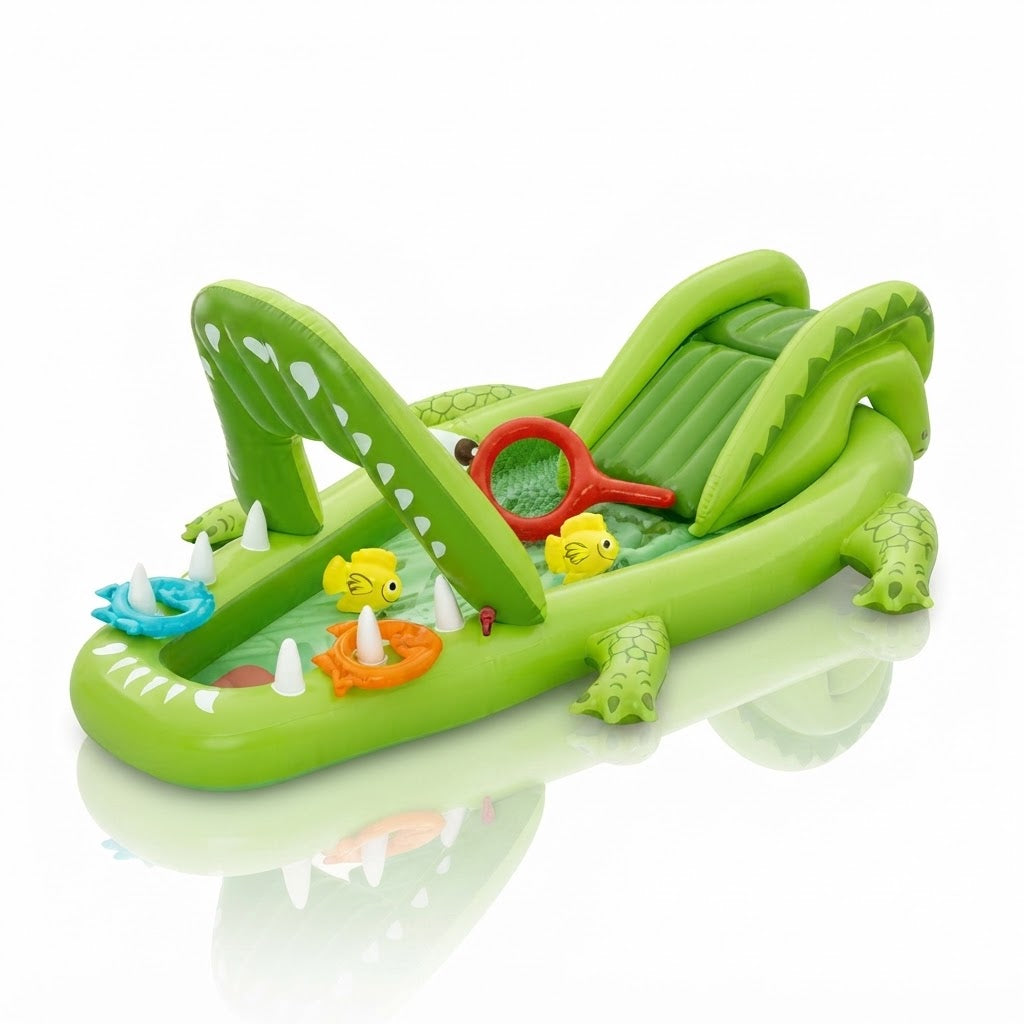 Inflatable Crocodile Water Play Center with Slide & Sprinkler 7'8" x 64" x 34"/2.34m x 1.63m x 87cm Later Gator Play Center