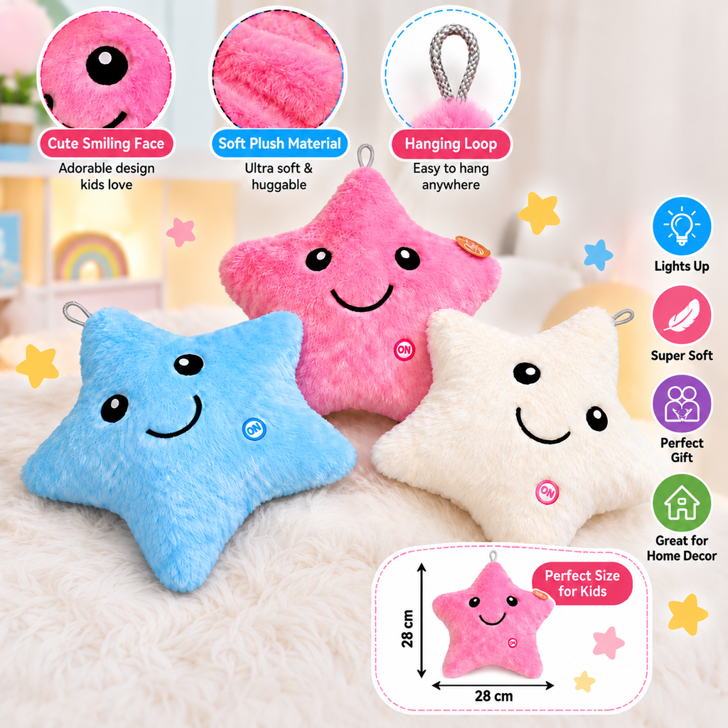 Star LED Plush Pillow – Soft Glow Toy