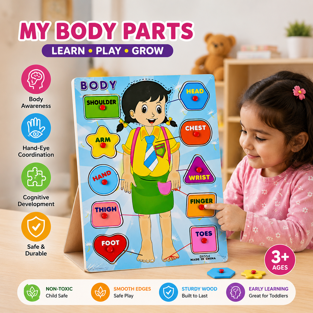 Wooden Body Parts Knob Puzzle Board