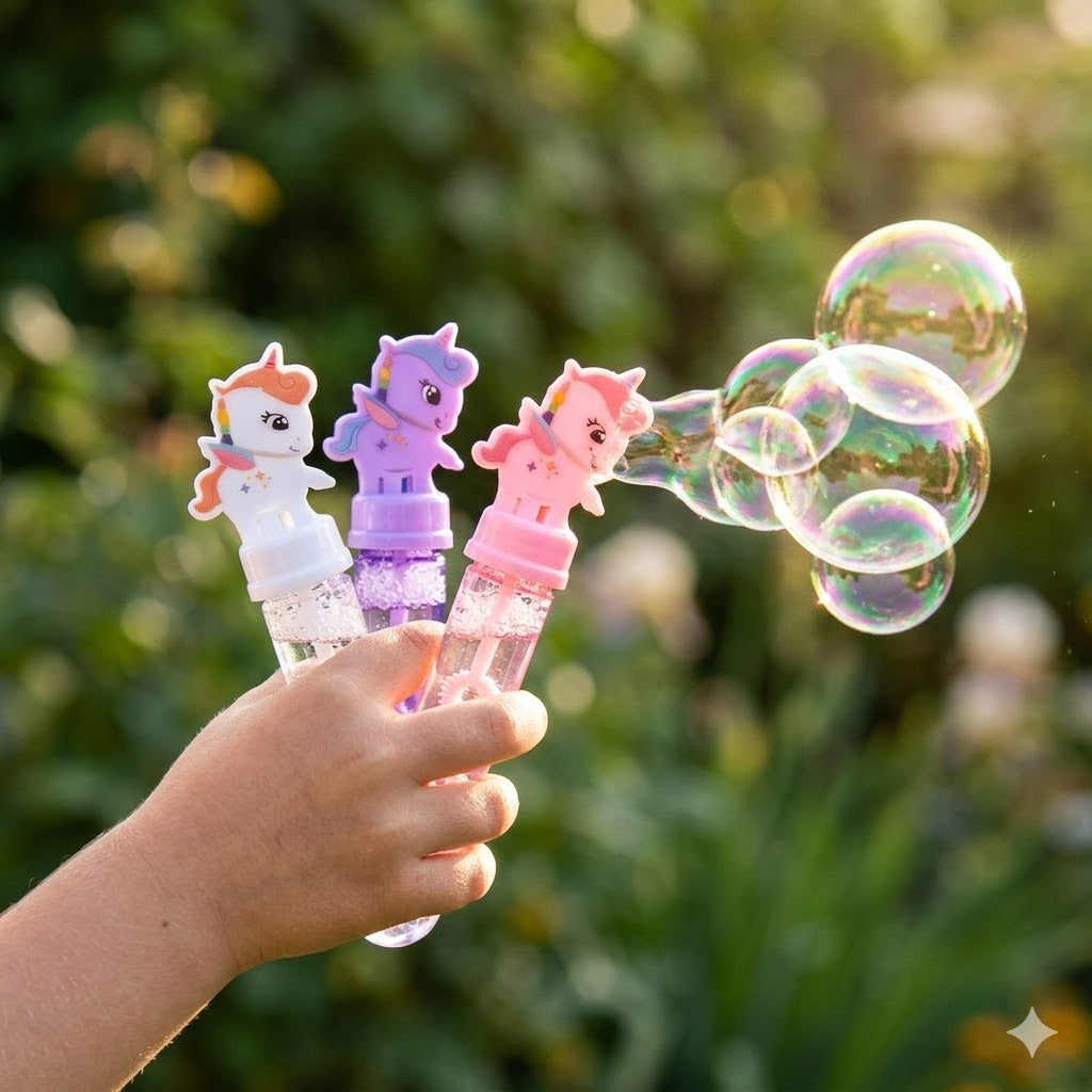 Colorful Unicorn Bubble Wand Set – 3 Pcs