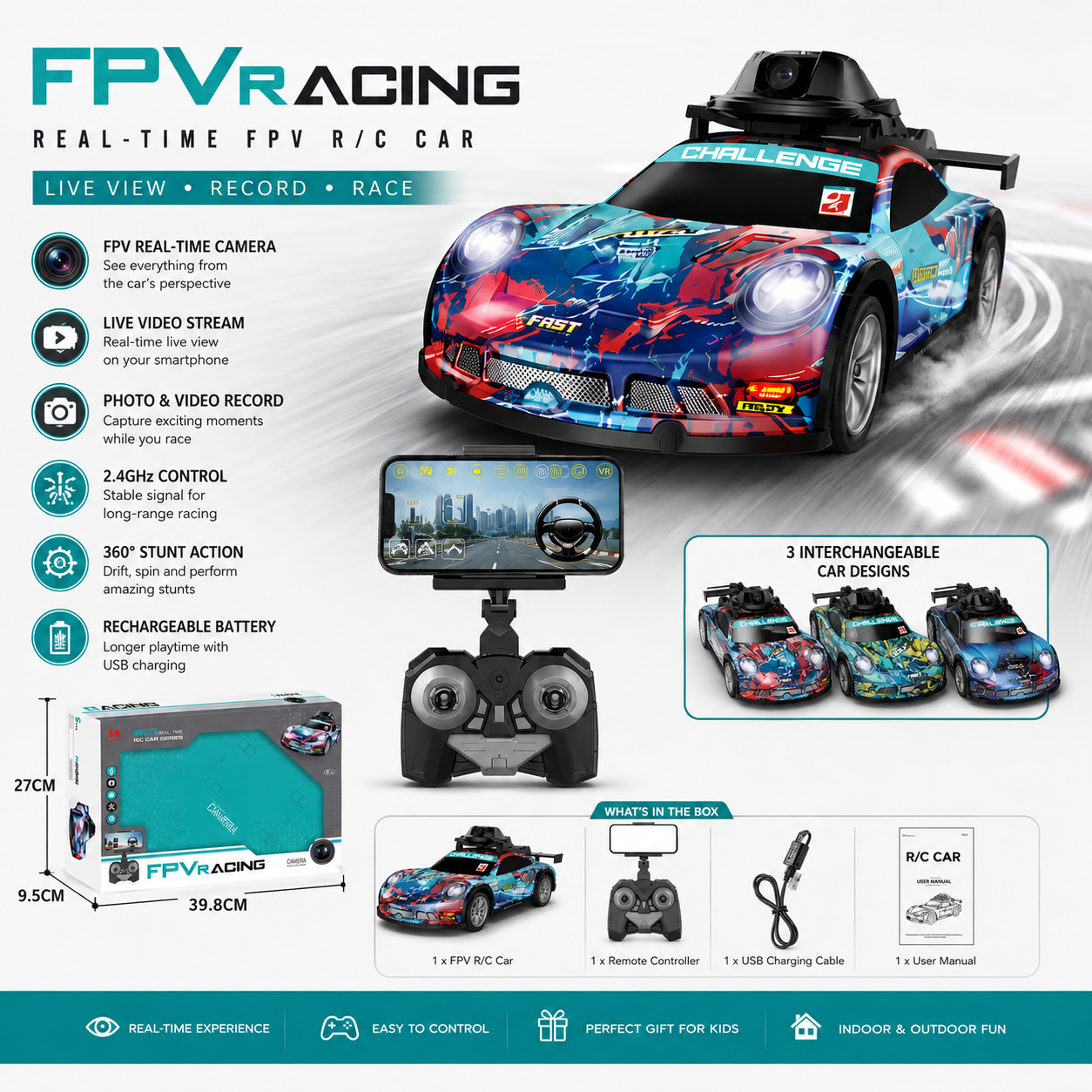 FPV Racing RC Car with WiFi Camera – Real-Time Video Remote Control Toy