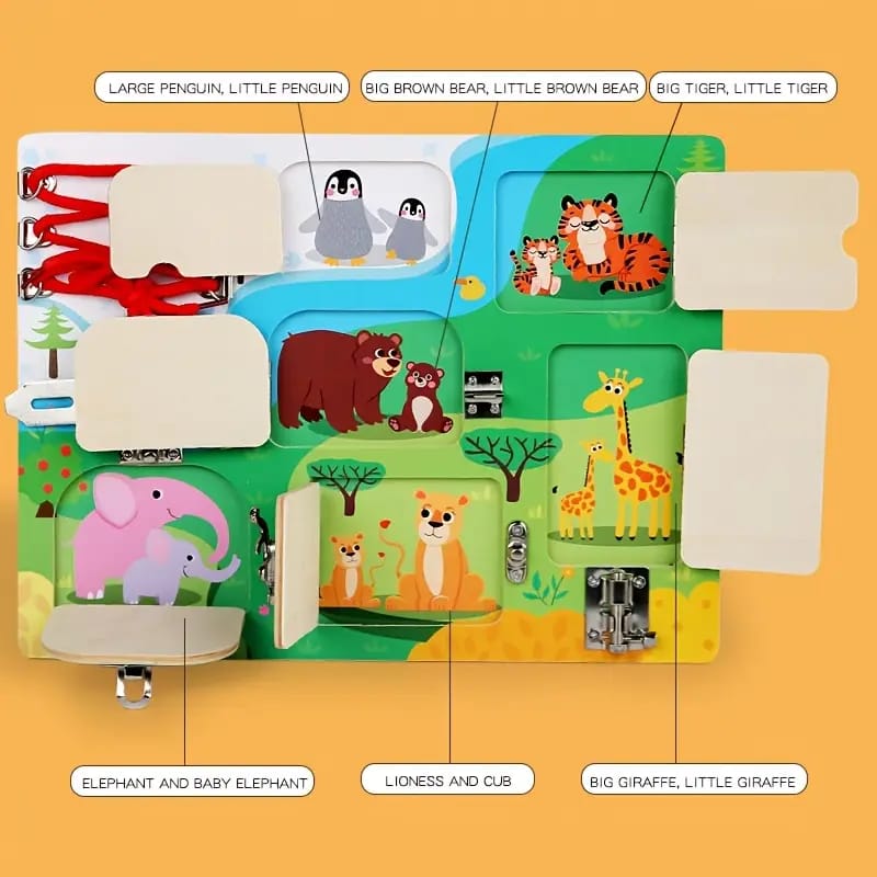 Wooden Animal Door Lock Activity Busy Board
