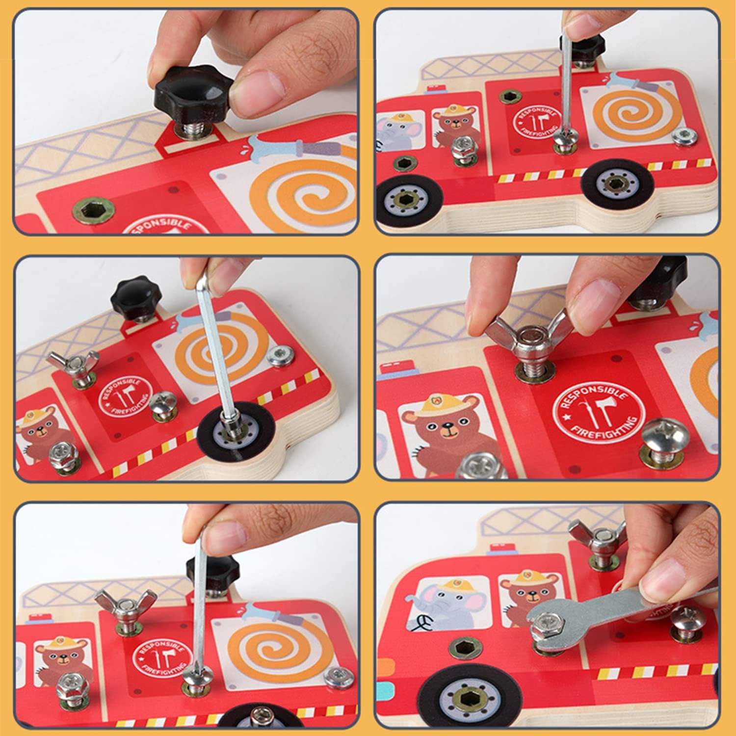 Wooden Montessori Disassembly Fire Truck Screw Board