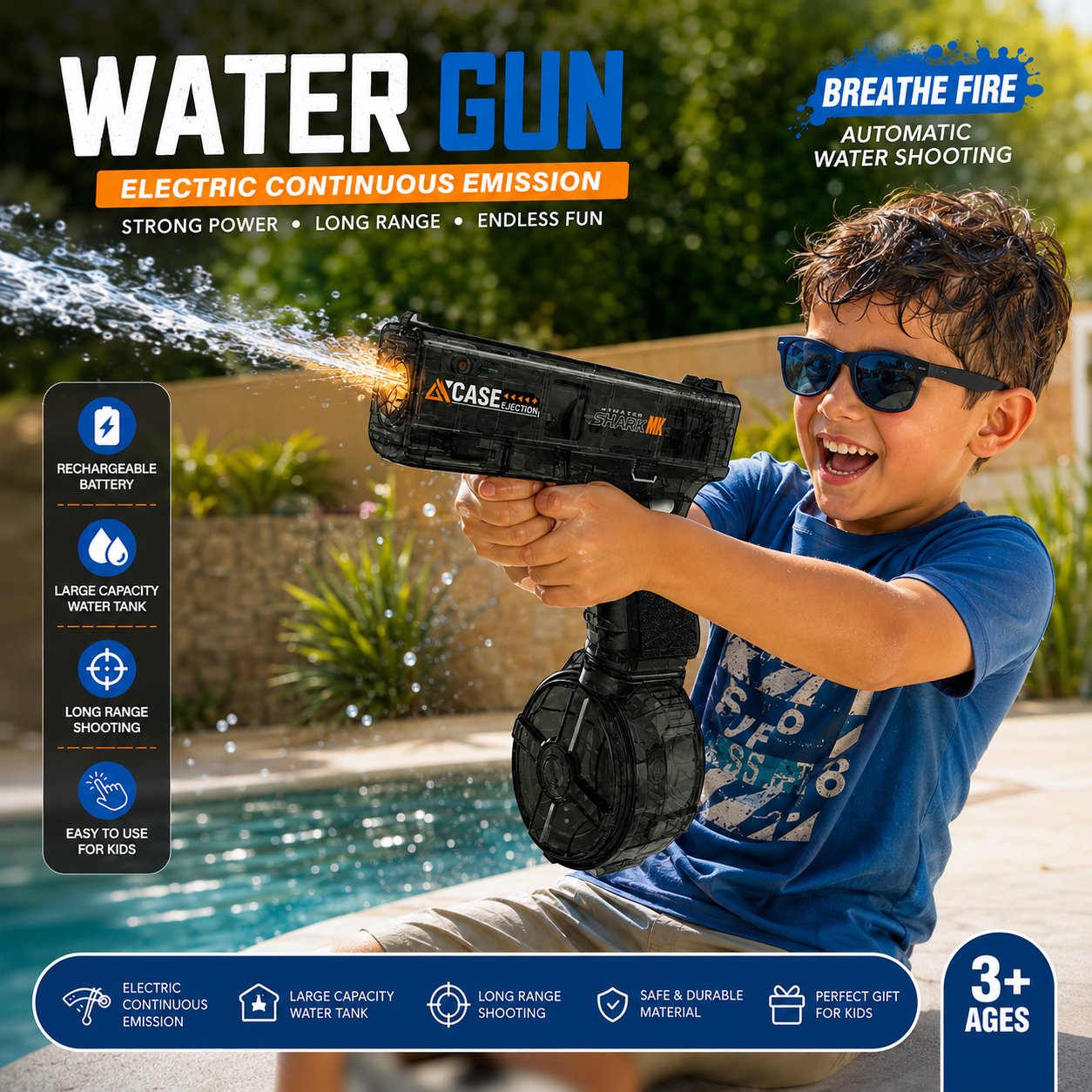 Electric Automatic Water Gun for Kids - Rechargeable Water Blaster Toy
