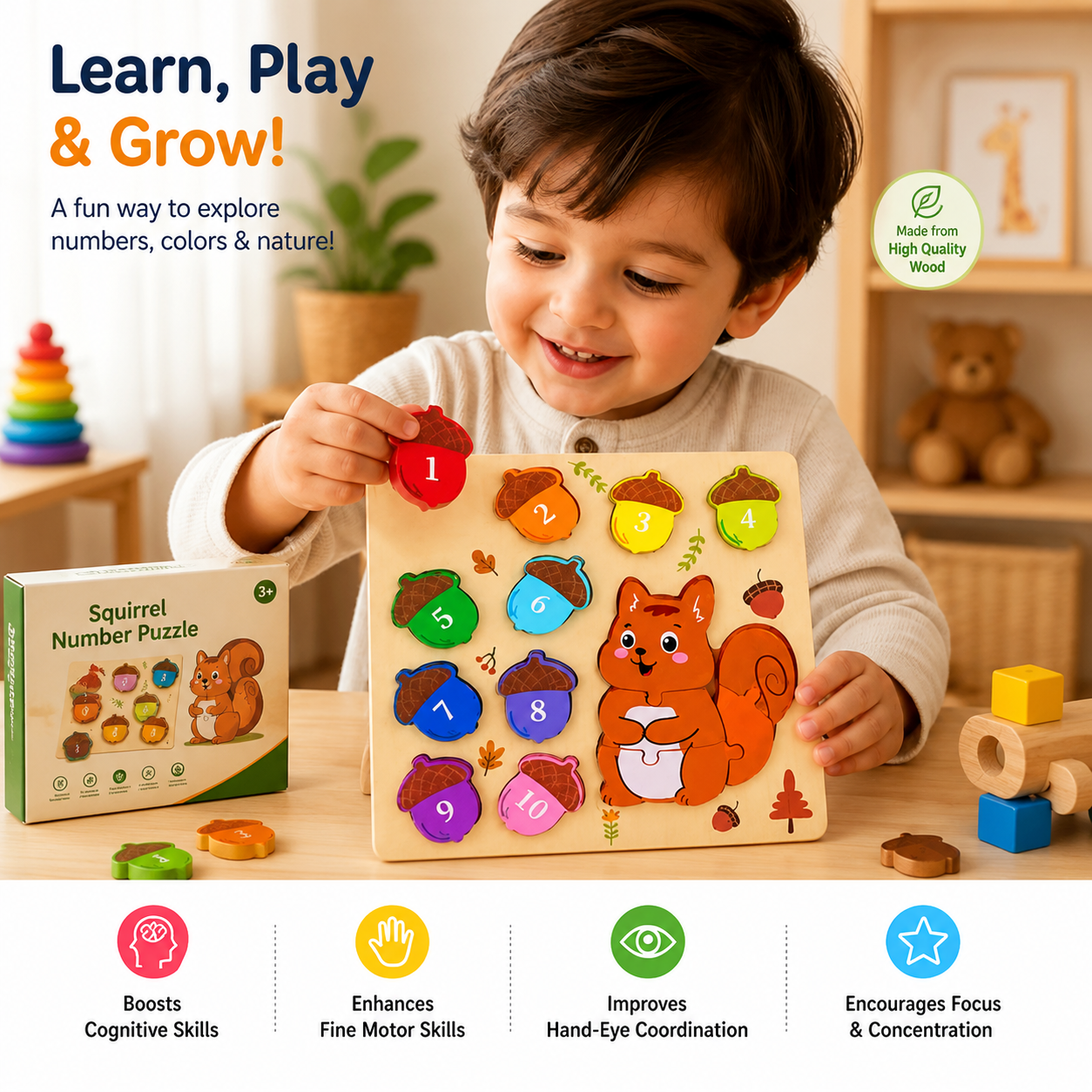 Wooden Puzzle Board ( Rabbit / Squirrel )