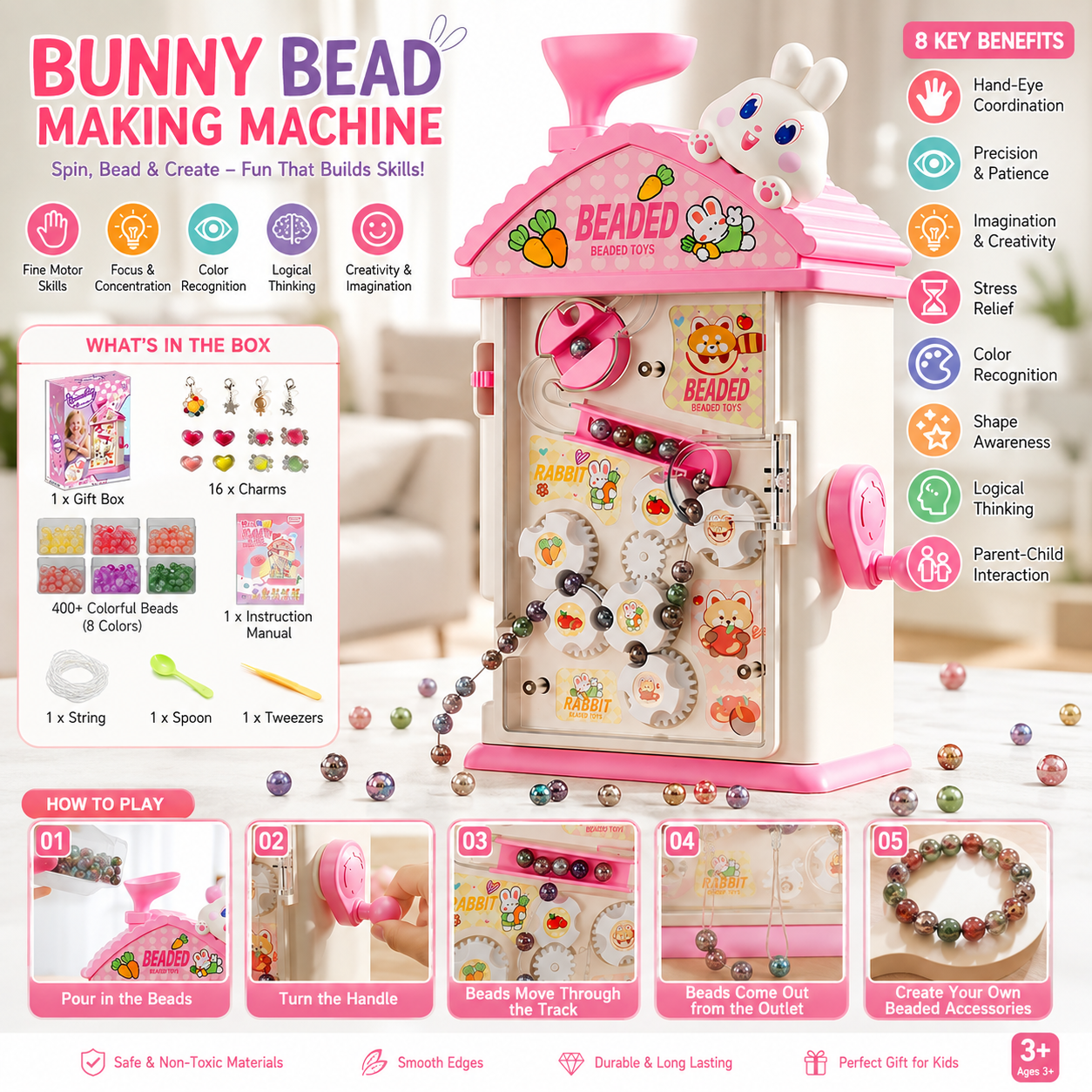 Bunny Bead Making Machine for Kids – DIY Jewelry Craft Kit