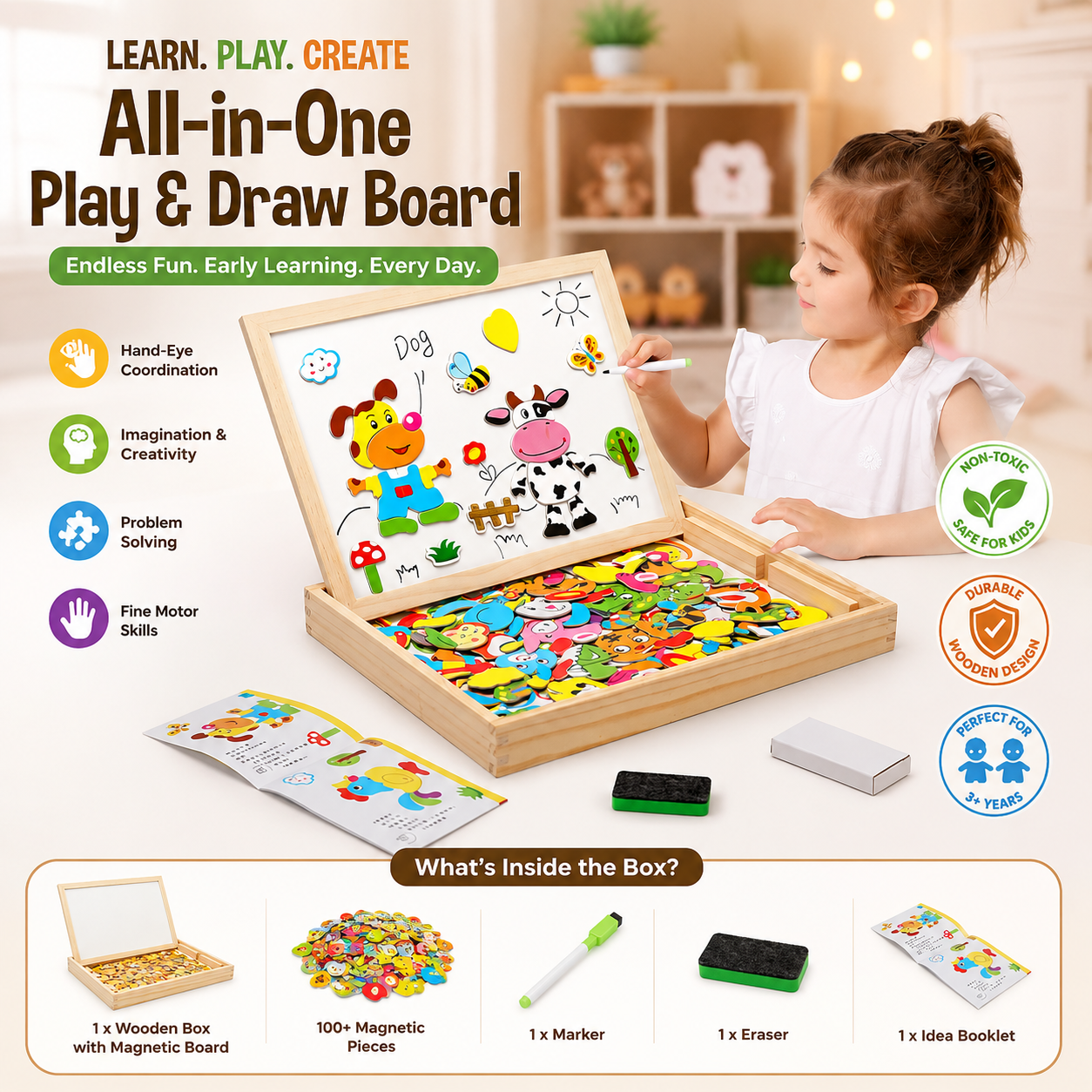 2-in-1 Montessori Magnetic Puzzle Drawing Board