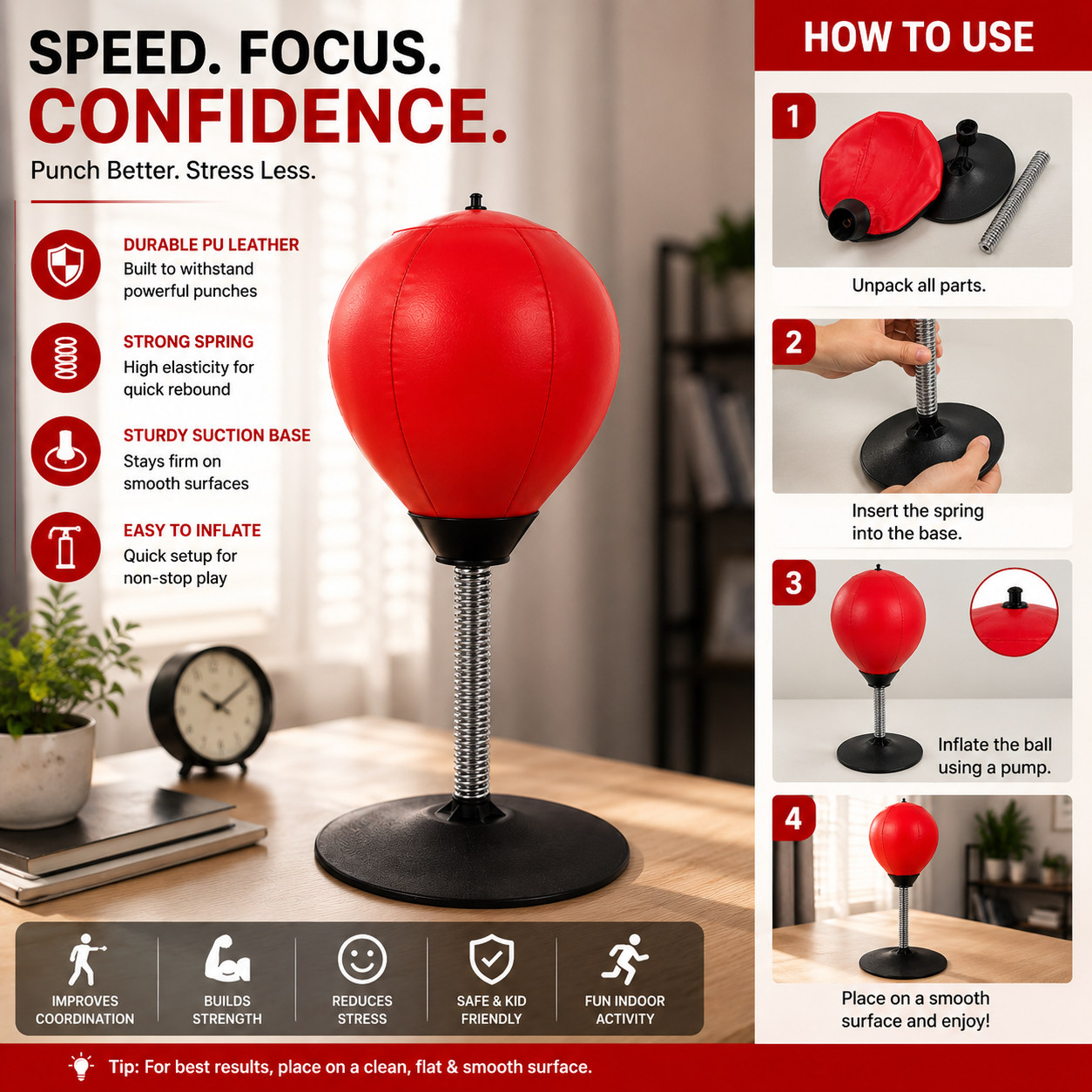 Desktop Punching Ball – Stress Relief & Reflex Training Tool